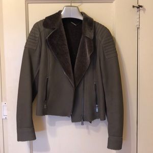 Elite Tahari M leather shearling and fur jacket
